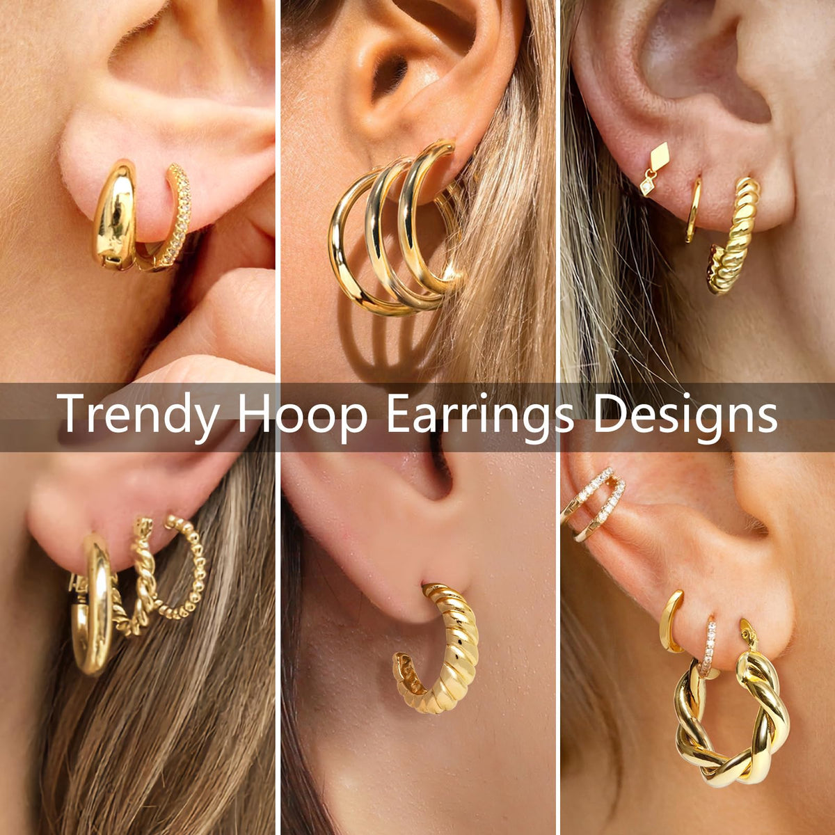 Adoyi Gold Hoop Earrings Set for Women Girl Trendy 14K Plated Gold Hoops Small Chunky Earrings Twisted Huggie Ear ring Pack Lightweight 9 Pairs Jewelry Set for Valentines Mother's Day Birthday Gifts