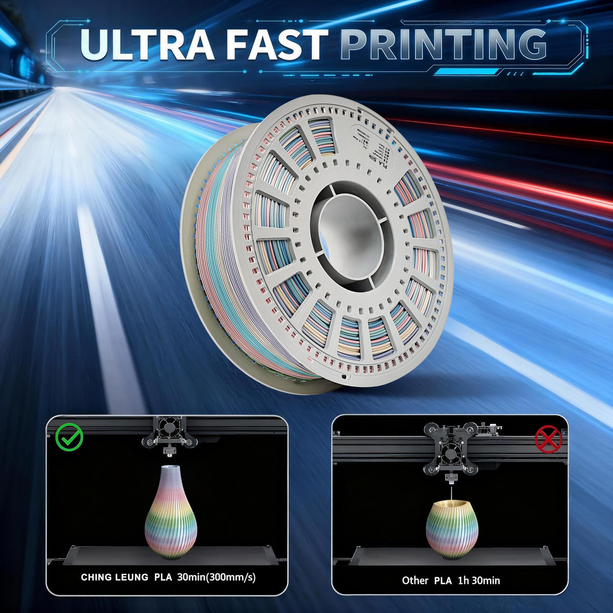 Ching Leung Multicolor Filament, 3D Printer Filament, Pla Filament 1.75mm, pla, Rainbow Filament, Dimensional Accuracy +/- 0.03 Mm, 1 Kg Spool(2.2lbs)