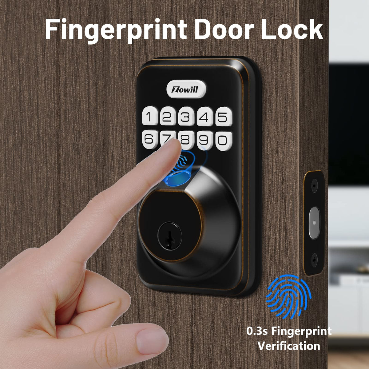 Fingerprint Door Lock, Zowill Keyless Entry Door Lock Keypad Deadbolt with 20 Biometric Fingerprints, 20 User Codes, Auto Lock, Anti-Peeping Password, IP54 Waterproof, Easy Installation Smart Lock