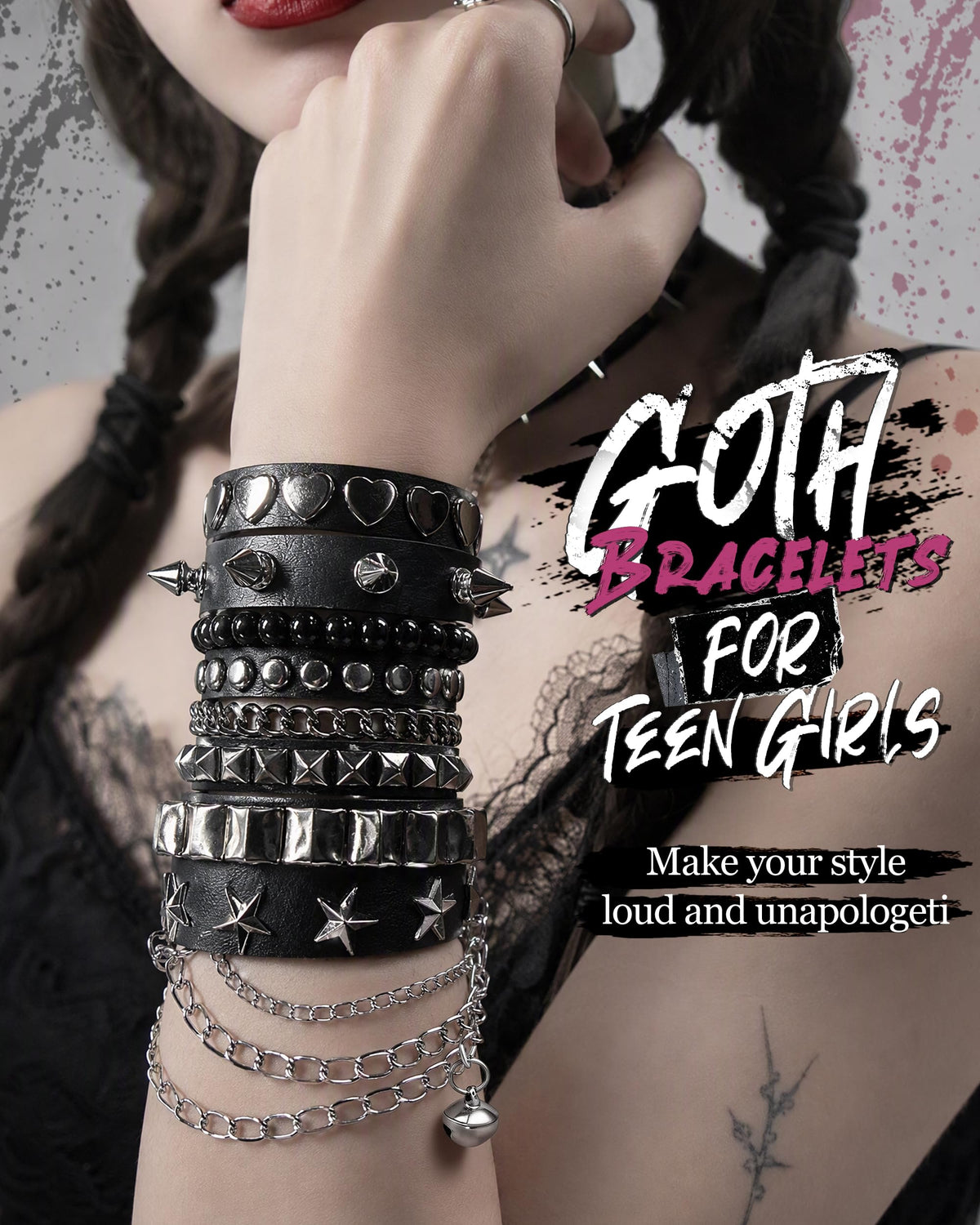 Trinckle Studded Bracelet for Teen Girl, Grunge Bracelet as Punk Accessorie