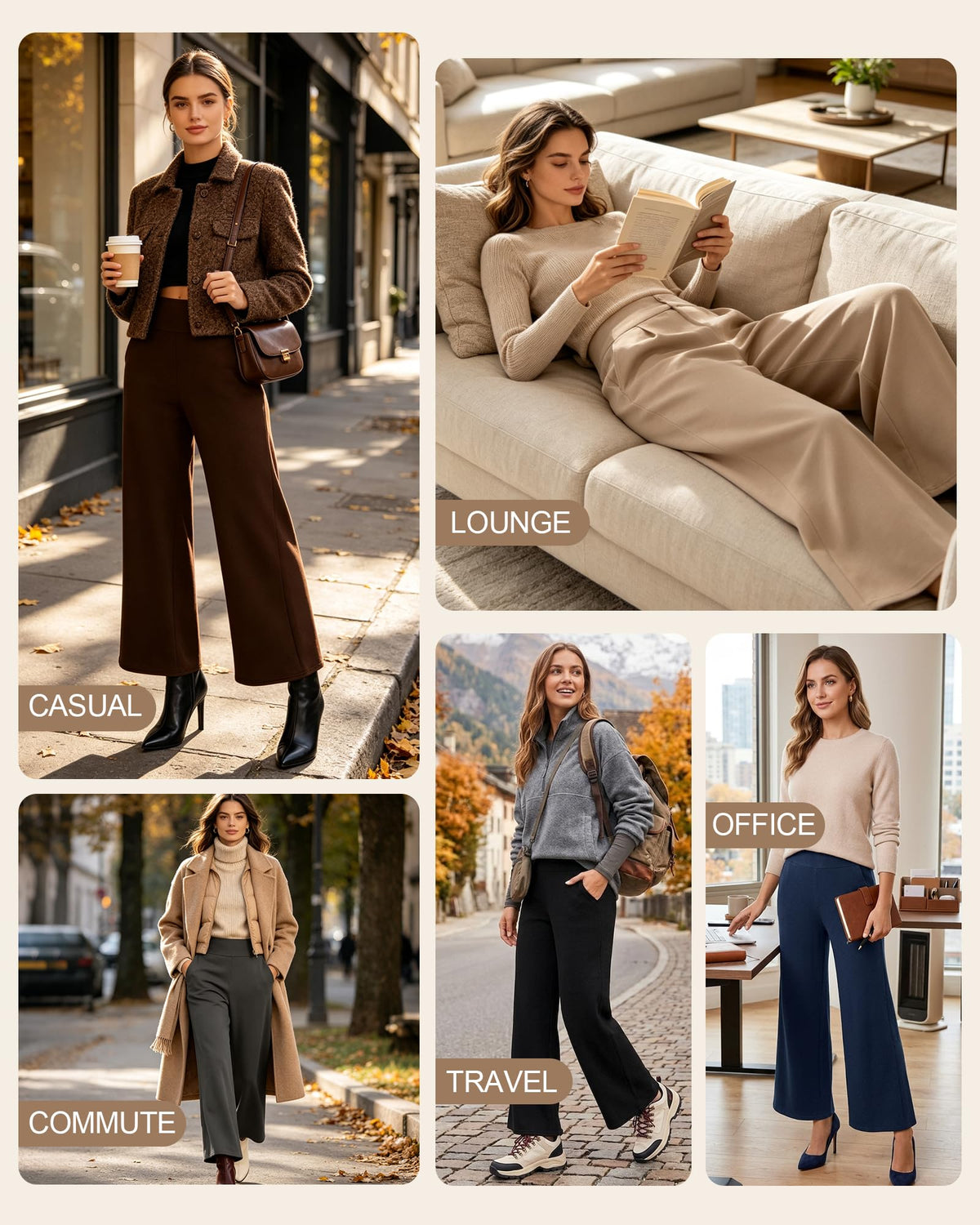 DHSO Fleece Lined Wide Leg Pants for Women with Pockets High Waisted