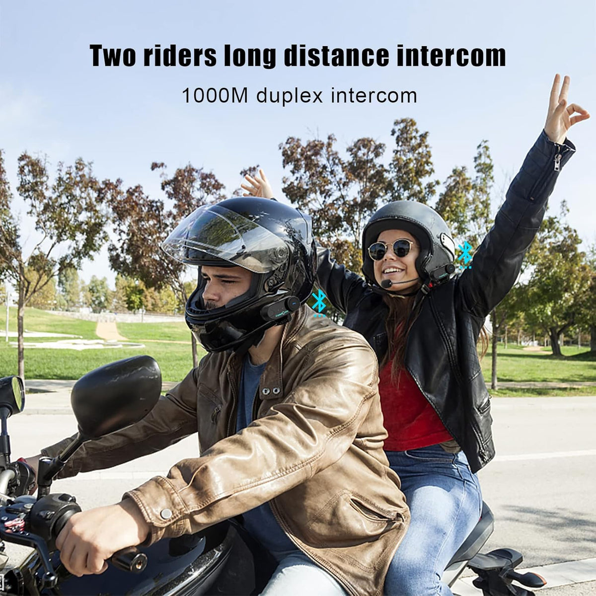 FreedConn TCOM VB Motorcycle Helmet Bluetooth Headset, Motorcycle Communication Systems with CVC Noise Cancellation, Stereo Music, 3 Riders 0.5mi/800m intercom, 12Hrs Intercom, IP65, 2 Pack