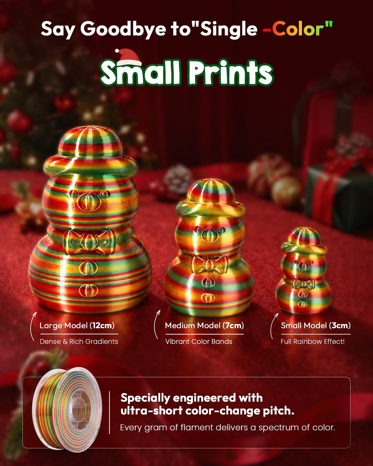 AMOLEN Silk PLA 3D Printer Filament, Gold Red Green for Christmas, 1kg