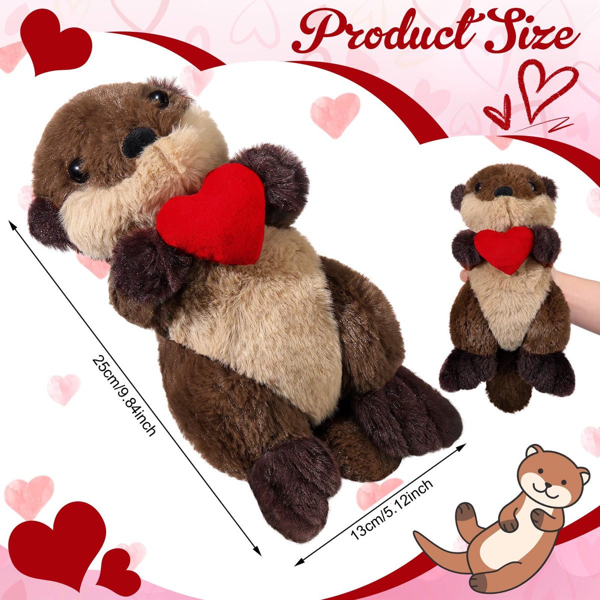 Blueweenly Sea Otter Stuffed Animal Plushie with Red Heart 9.84 Inches