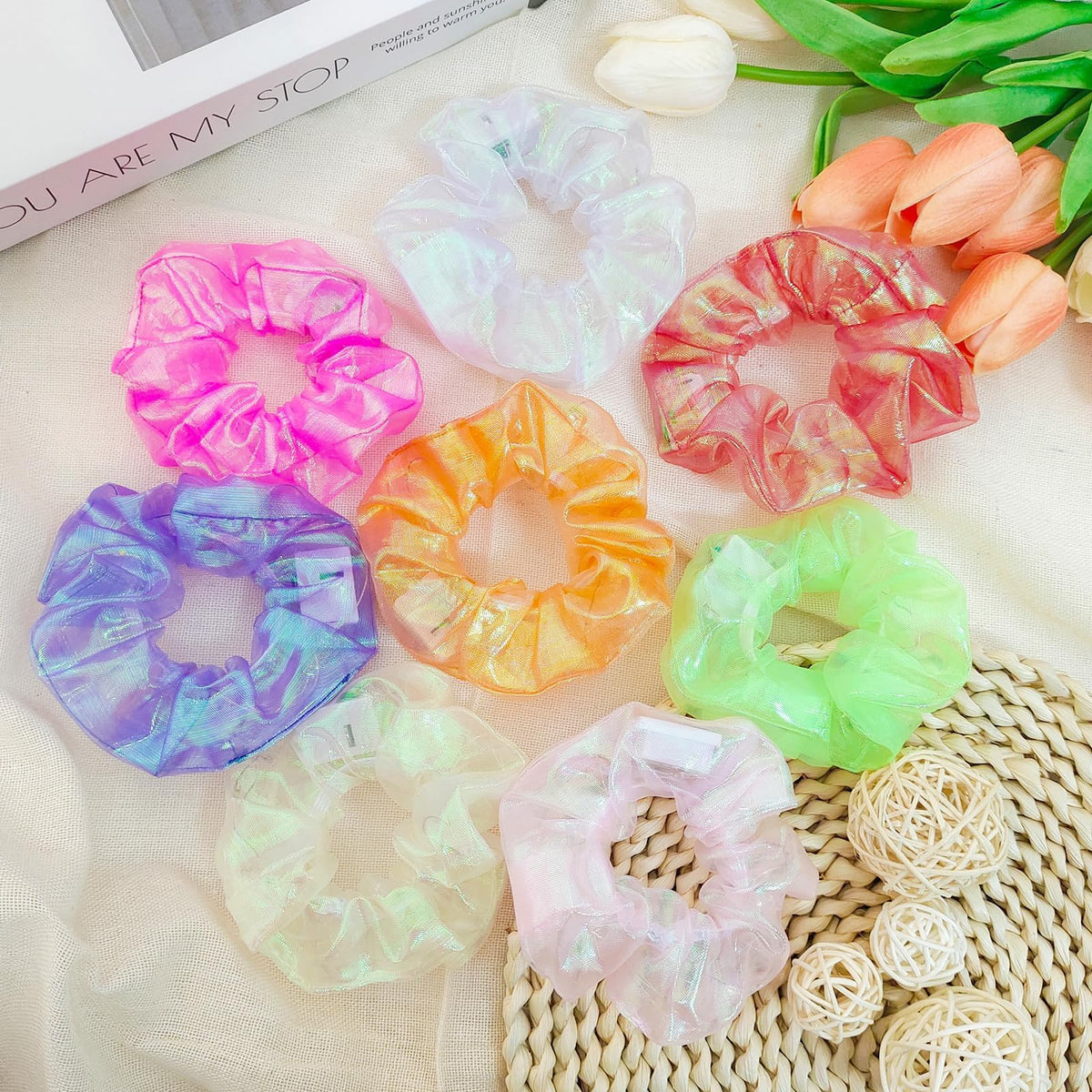 8 PCS Light Up Scrunchies, 3 Glow Modes Hair Accessories for Parties