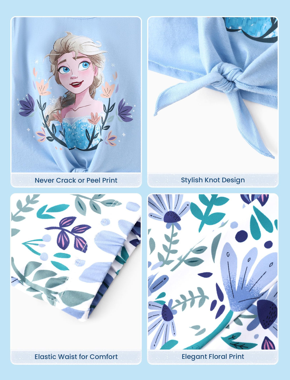 Disney Girls Outfits Knot Front Shirt Flare Pants Sets Elsa Blue 3-4T