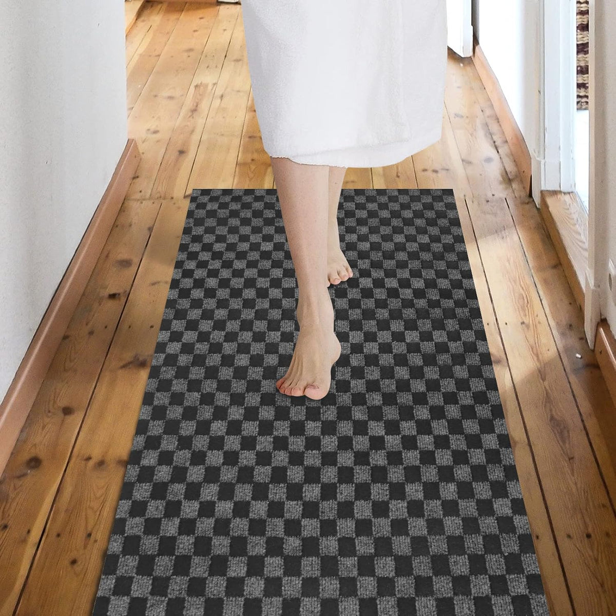 Custom Size Backed Non-Slip Area Rugs Runner, Easy Clean, Waterproof Runner Rugs for Hallway Entryway, Kitchen, Laundry, 3FT x 55FT, Gray Checkered