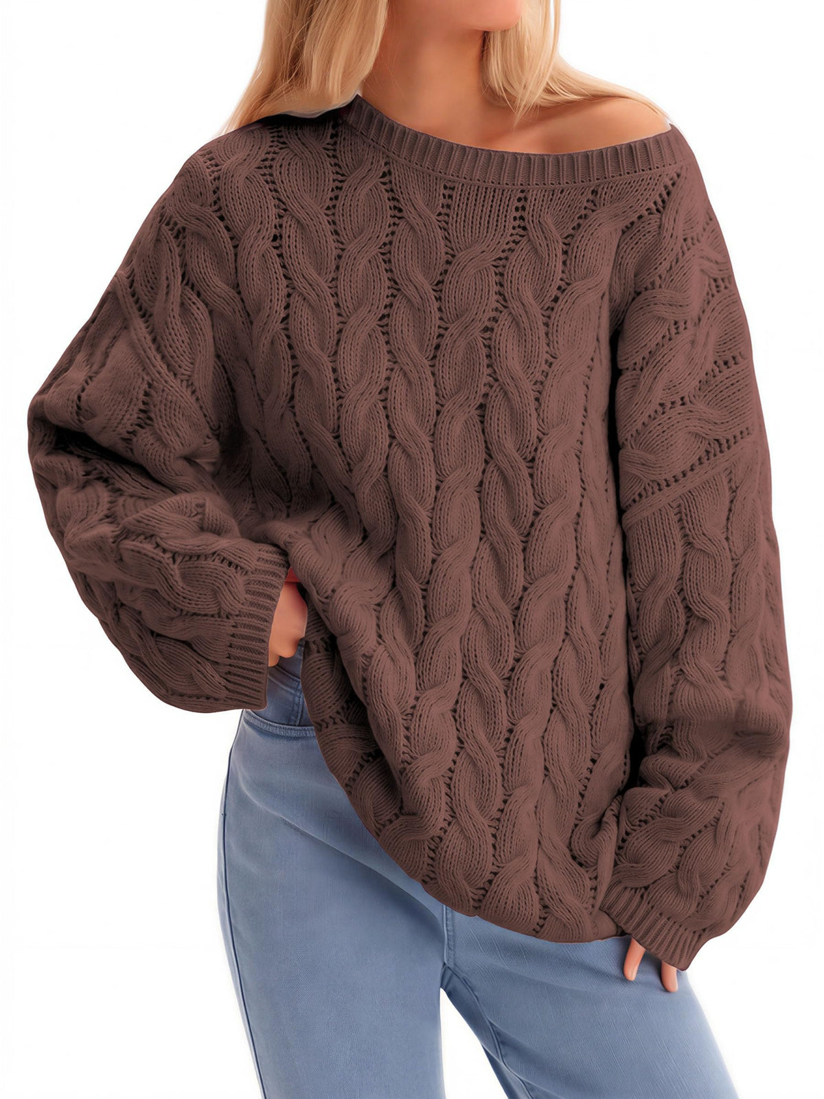 Cicy Bell Womens Oversized Cable Knit Sweaters Long Sleeve Chunky Pullover