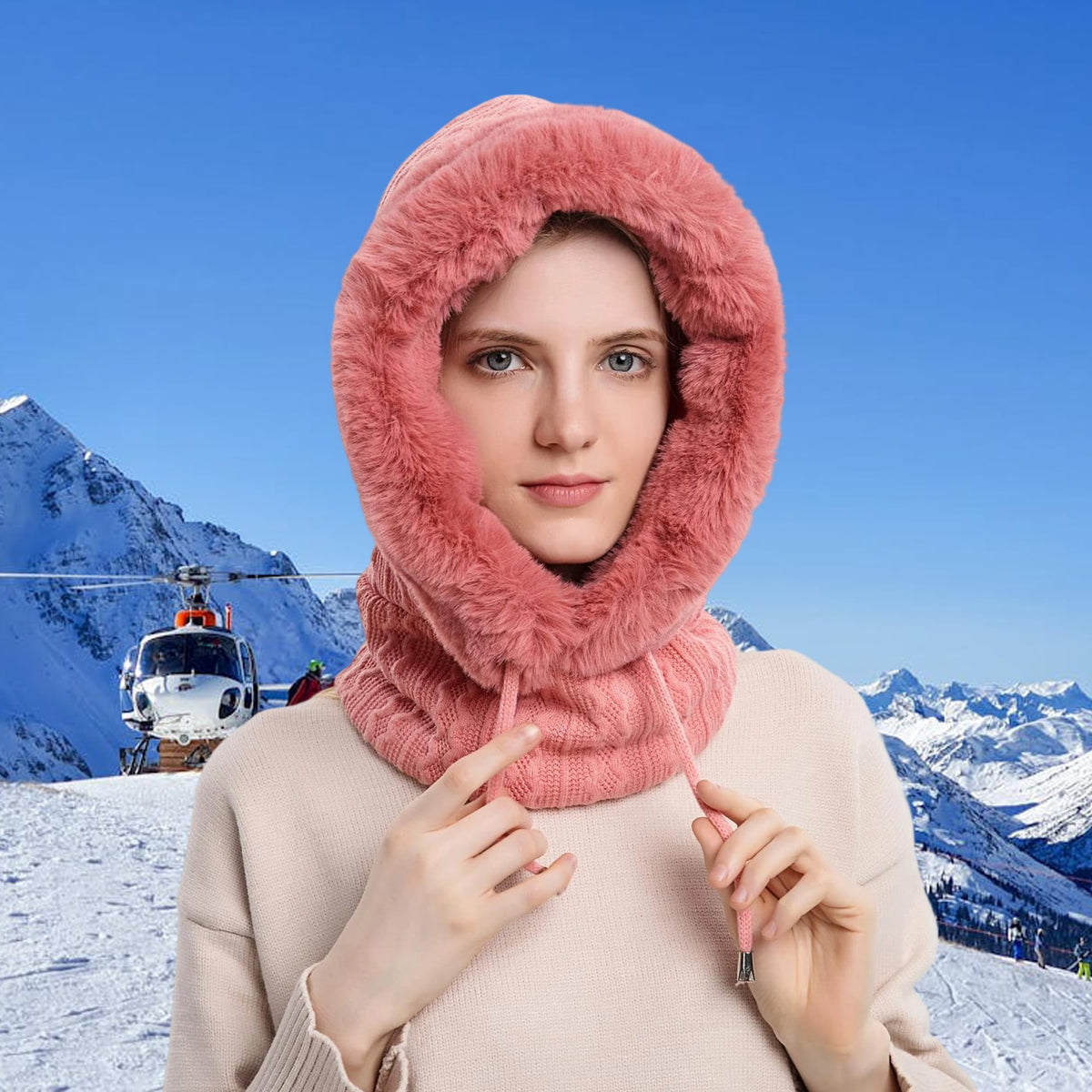 HUAMULAN Women Cable Knit Balaclavas Winter Fleece Lined Beanie Hat