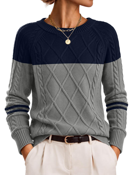 Zeagoo Womens Cable Knit Sweaters Crew Neck Long Sleeve Tops Fall Clothes