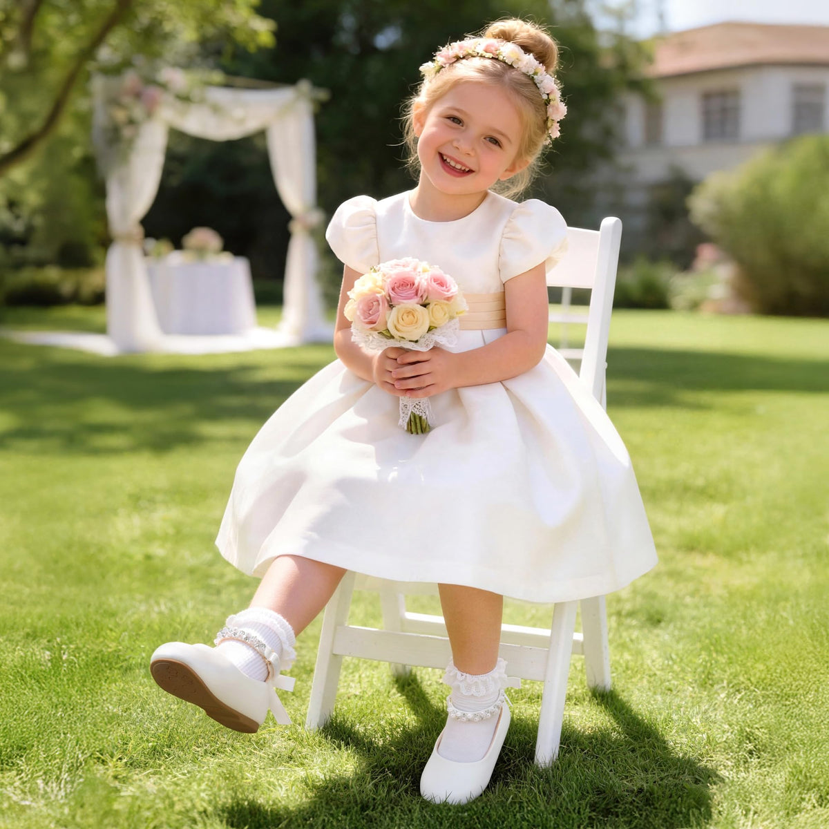 DREAM PAIRS Girls Dress Shoes Mary Jane Flats,White,7 Toddler