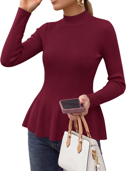 PRETTYGARDEN Women's Long Sleeve Peplum Tops Knit Pullover Fall Sweaters