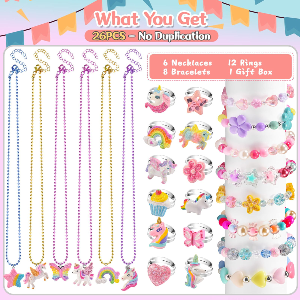 Kids Jewelry for Girls 4-6, Toddler Little Girls Play Jewelry Set 3-5 6-8