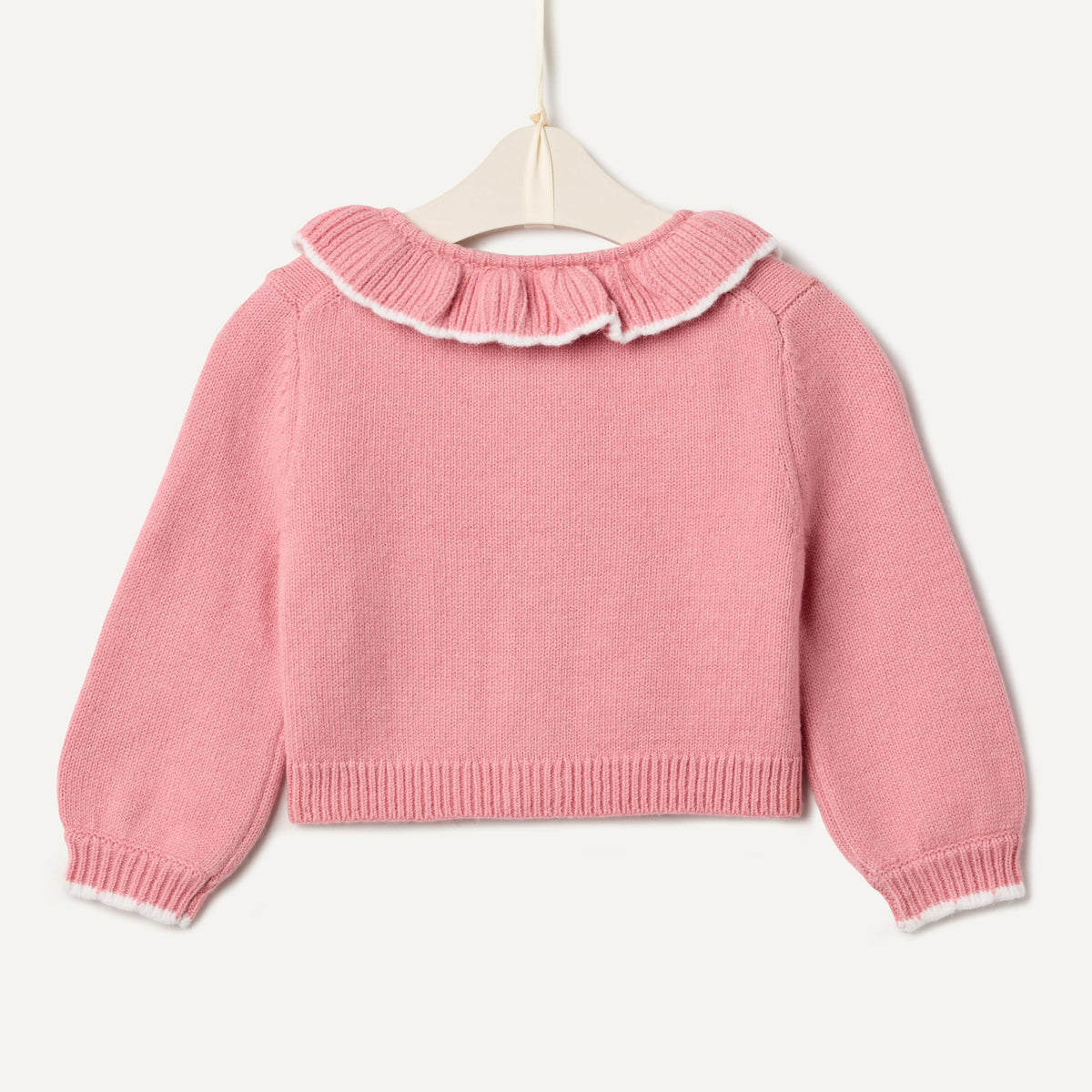 Amazon Essentials x Sofia Grainge Toddler Girls' Cardigan Sweater with Ruffle Neck, Button-Front, Soft Cotton-Nylon Knit, Blush, 2T