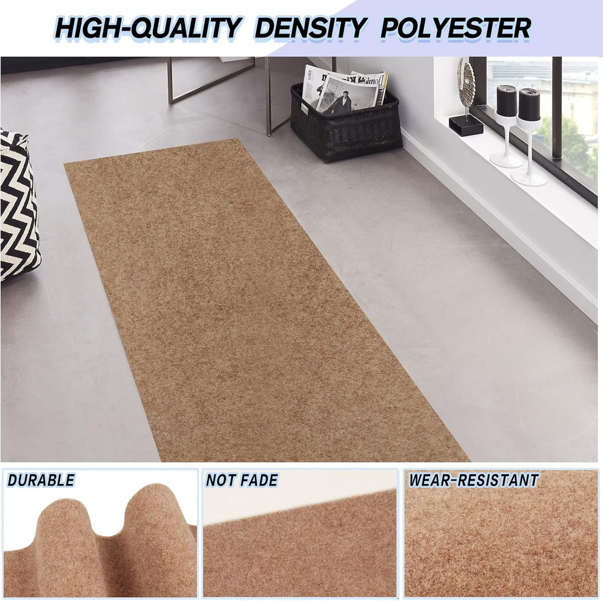 Custom Size Backed Non-Slip Area Rugs Runner, Easy Clean, Waterproof Runner Rugs for Hallway Entryway, Kitchen, Laundry, 3FT x 56FT, Beige