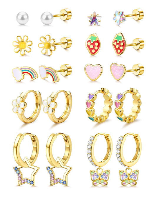 LOLIAS Hypoallergenic Earrings for Girls,Surgical Steel Flat Back Earrings