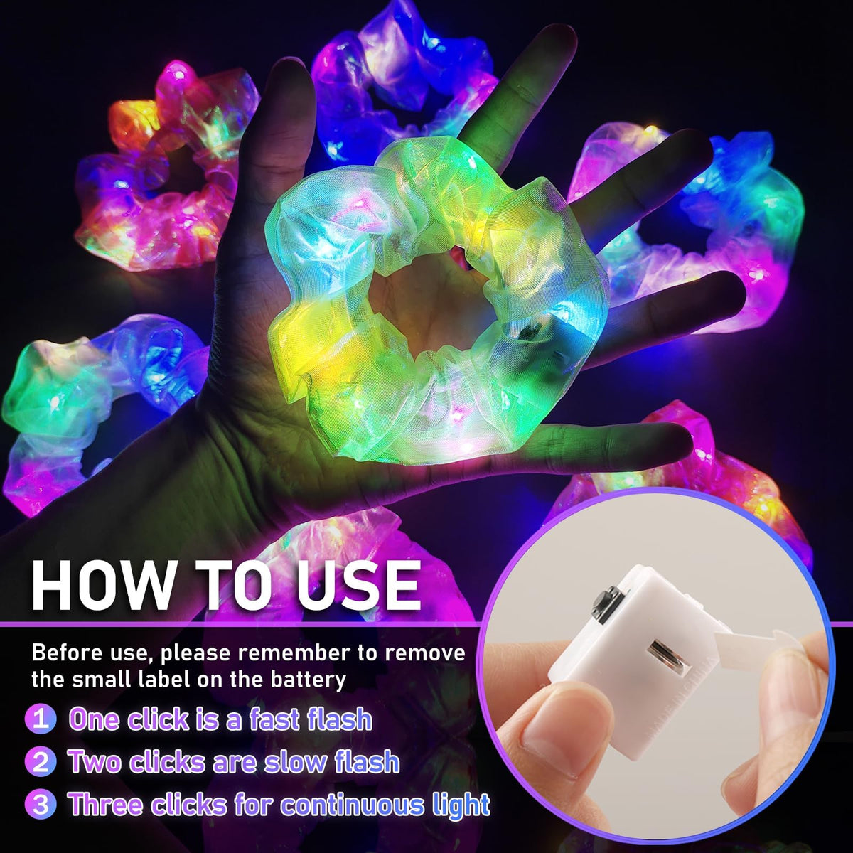 8 PCS Light Up Scrunchies, 3 Glow Modes Hair Accessories for Parties