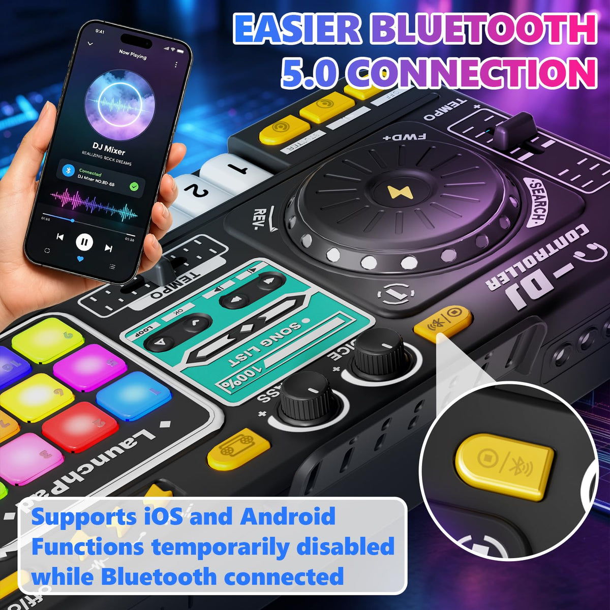 VLQ Kids DJ Mixer Table, Musical DJ Set for Kids with Lights & Bluetooth