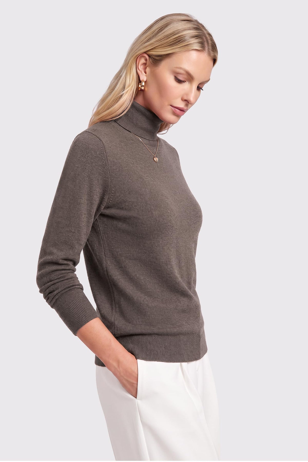 Arach&Cloz Women's Wool Turtleneck Fall Lightweight Sweater Tops Coffee L