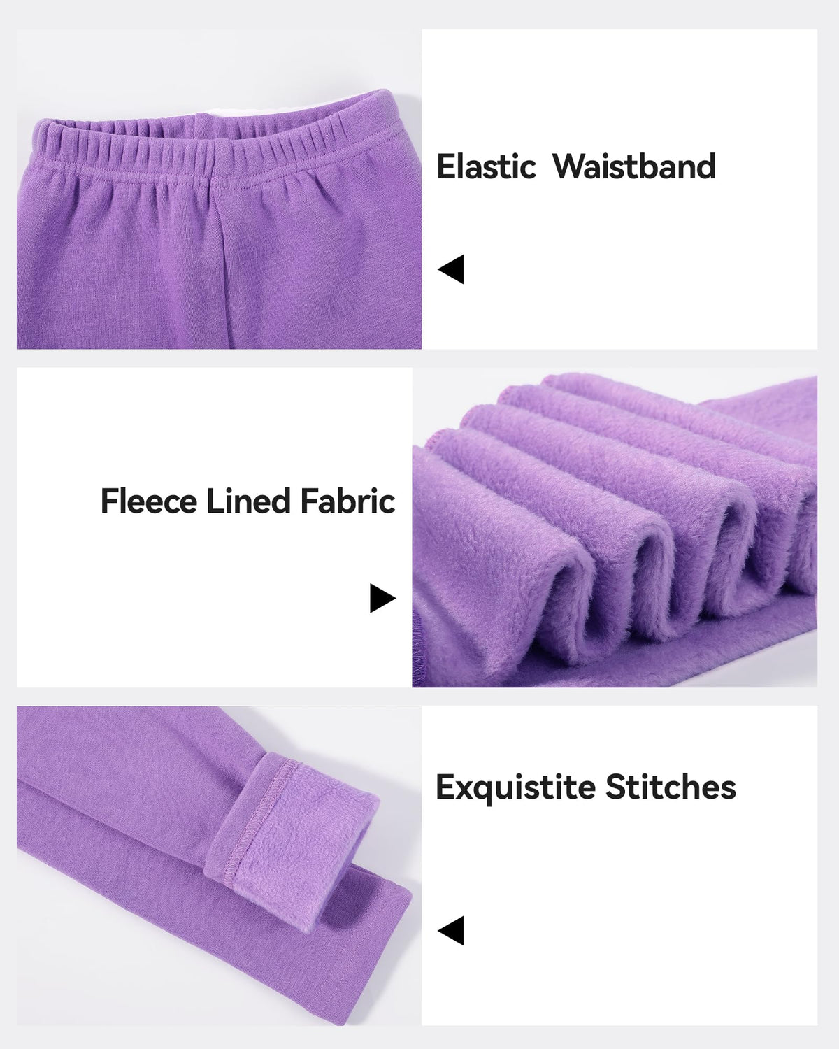 KEREDA Girls Fleece Lined Leggings Pack of 2 Winter Warm Pants Girls Clothes Pink-Purple 5-6 Years
