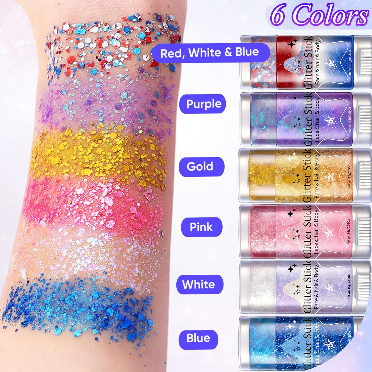 AROIC 6Pcs Body Glitter Stick, Sparkly Mermaid Face Glitter Makeup for Kids