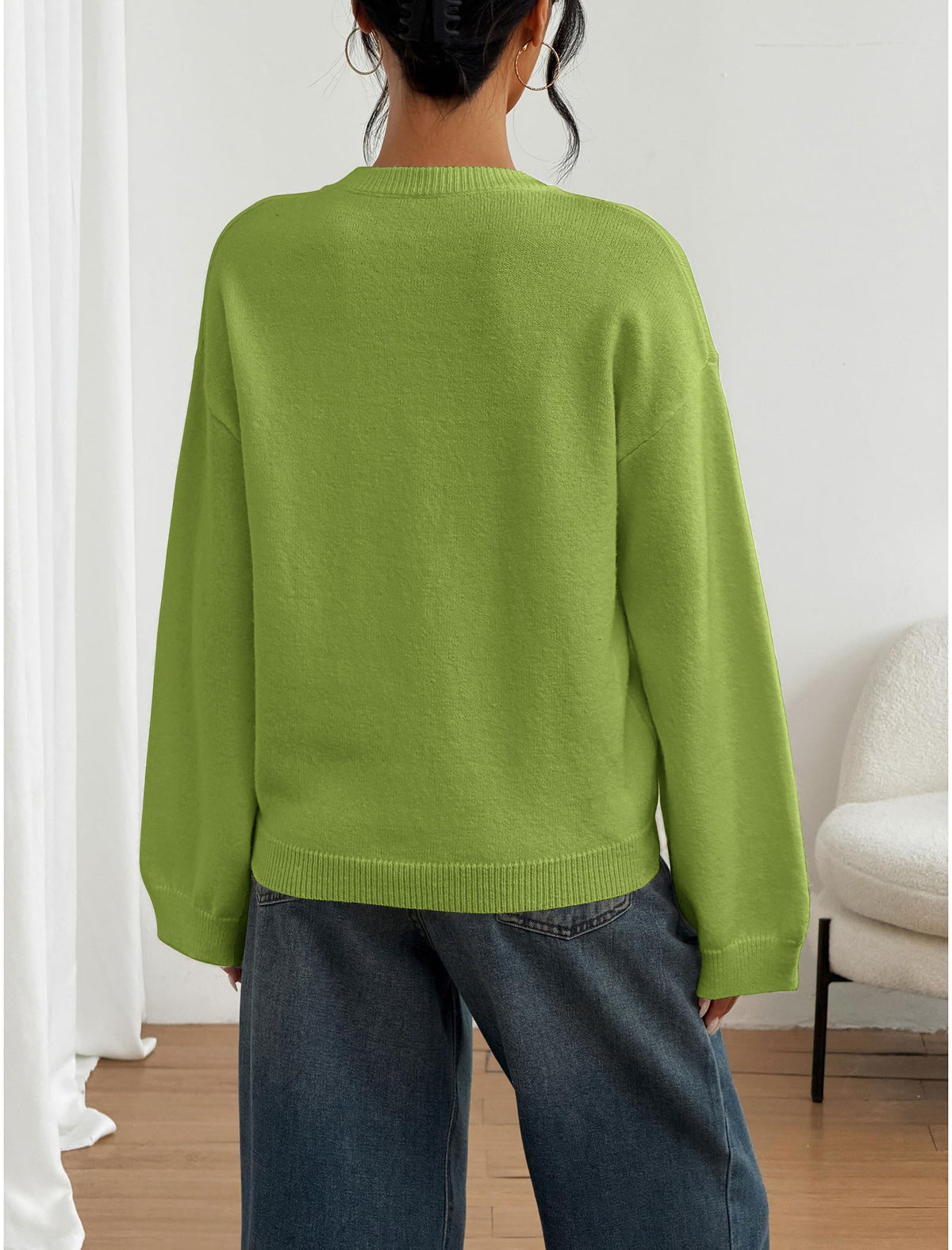 ZAFUL Women Crew Neck Sweater Long Sleeve Solid Oversized Pullover Sweater