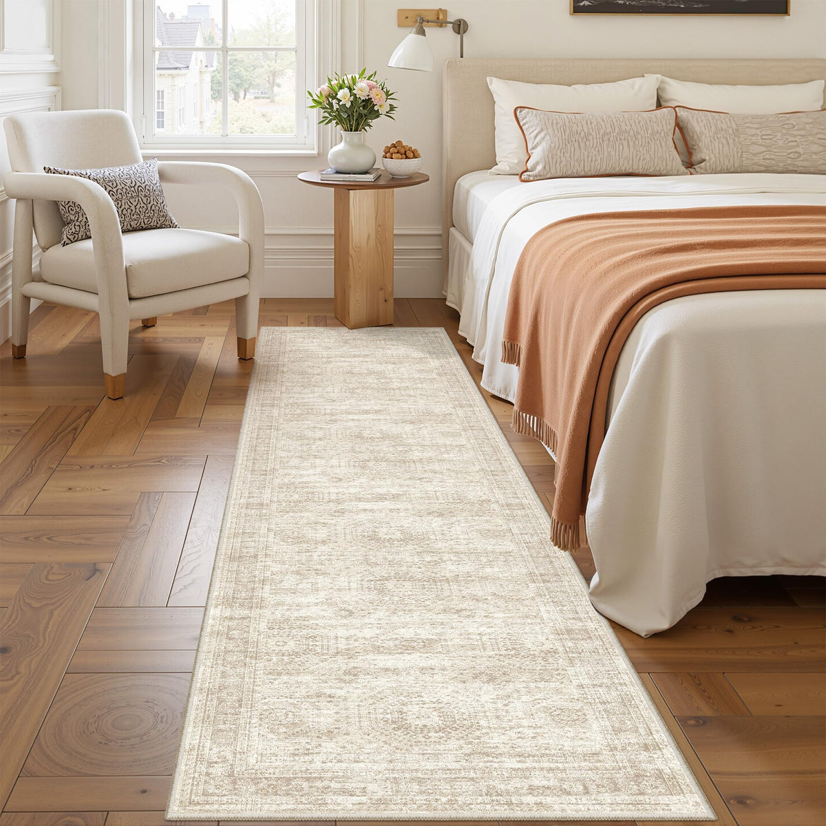 Restydon 2x8 Runner Rug Non Slip,Washable Hallway Runner Rug,Beige