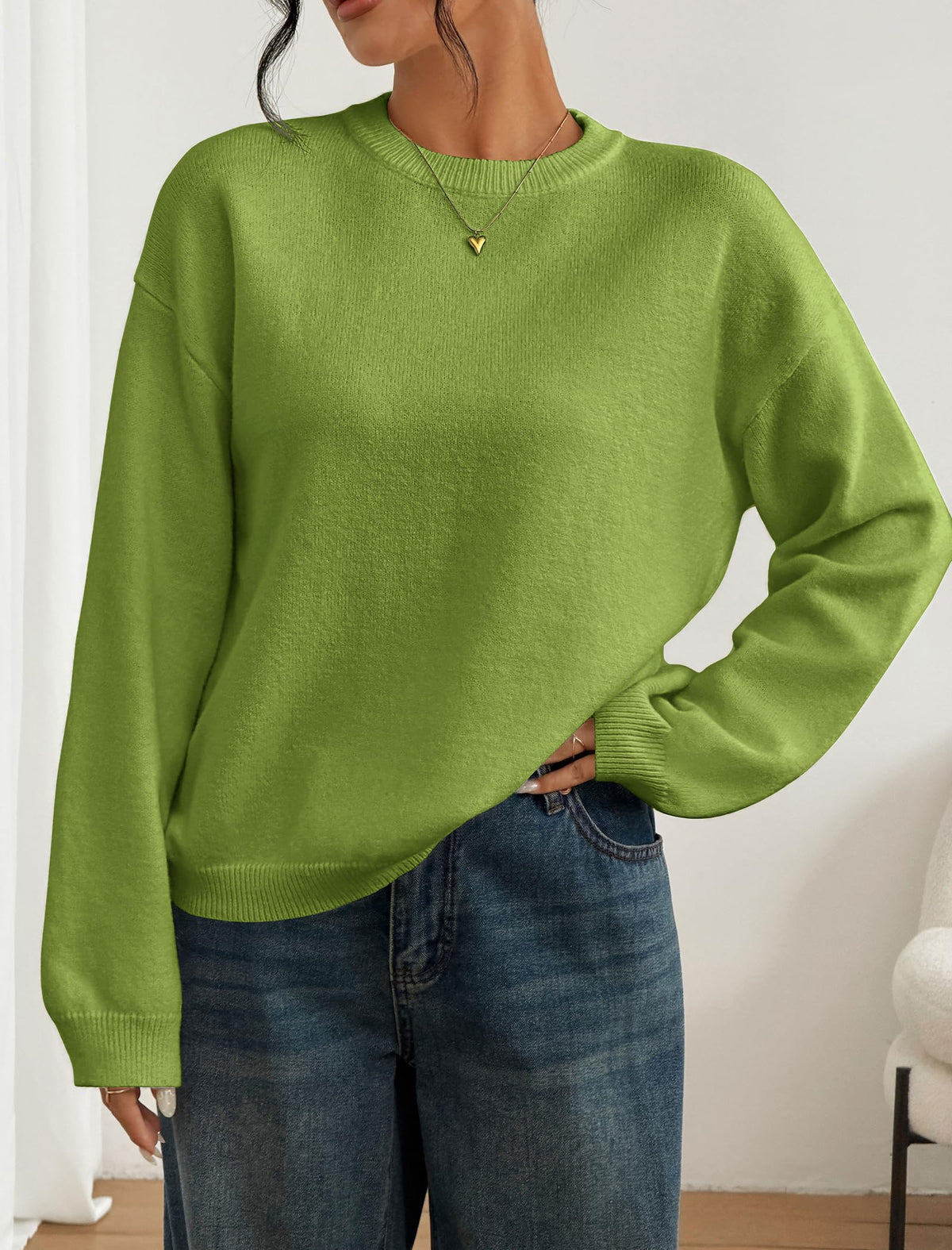 ZAFUL Women Crew Neck Sweater Long Sleeve Solid Oversized Pullover Sweater