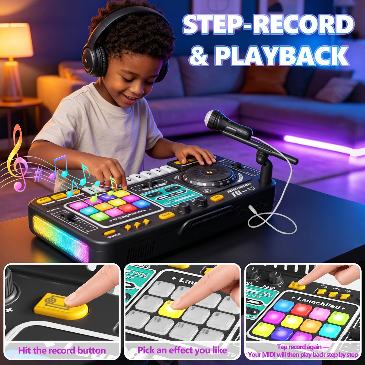 VLQ Kids DJ Mixer Table, Musical DJ Set for Kids with Lights & Bluetooth