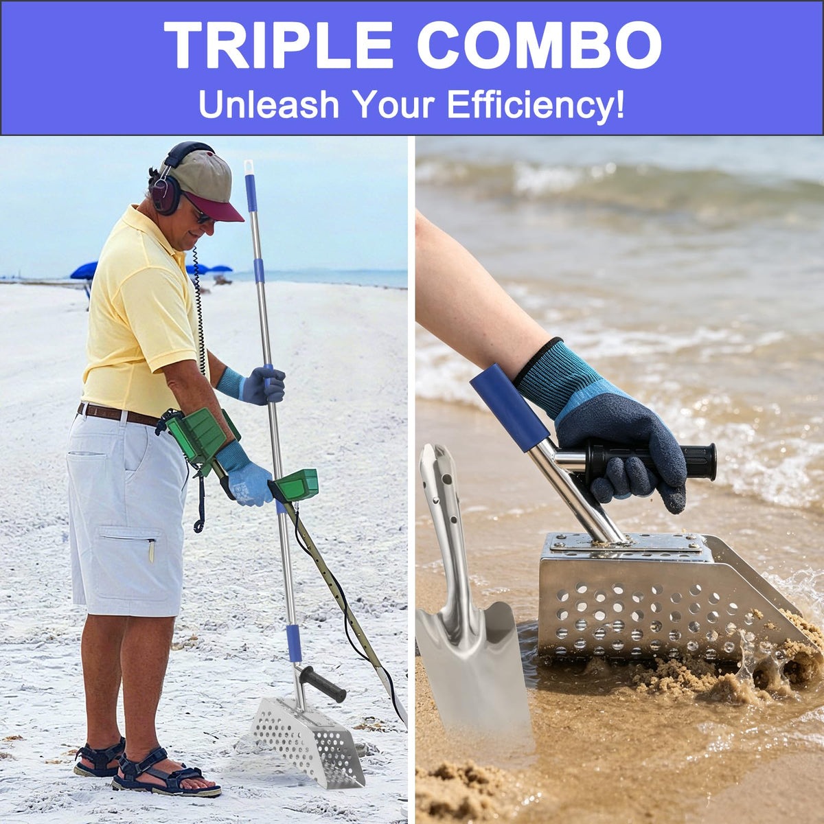 Sand Scoop for Metal Detecting, 73" Adjustable Long Handle Detector Scoop