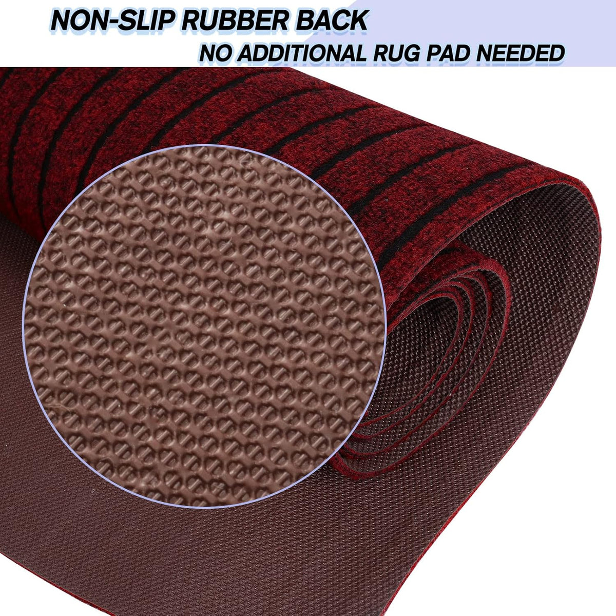 Custom Size Backed Non-Slip Area Rugs Runner, Easy Clean, Waterproof Runner Rugs for Hallway Entryway, Kitchen, Laundry, 3FT x 55FT, Red Stripe