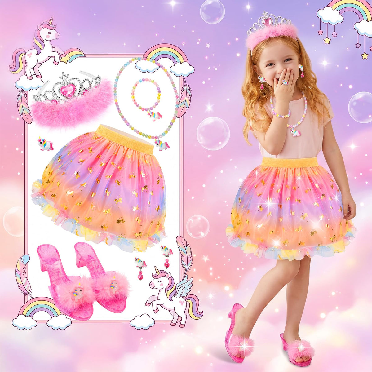 HAMSILY Princess Dress Up Clothes for Girl with Shoes, Jewelry and Purse