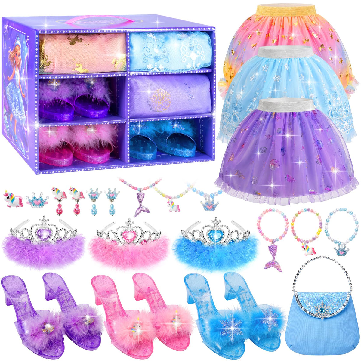 HAMSILY Princess Dress Up Clothes for Girl with Shoes, Jewelry and Purse