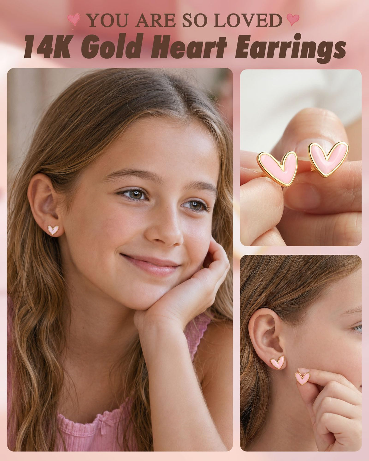 Hypoallergenic Heart Stud Earrings for Girls Kids Teen Tween Gifts for Girl