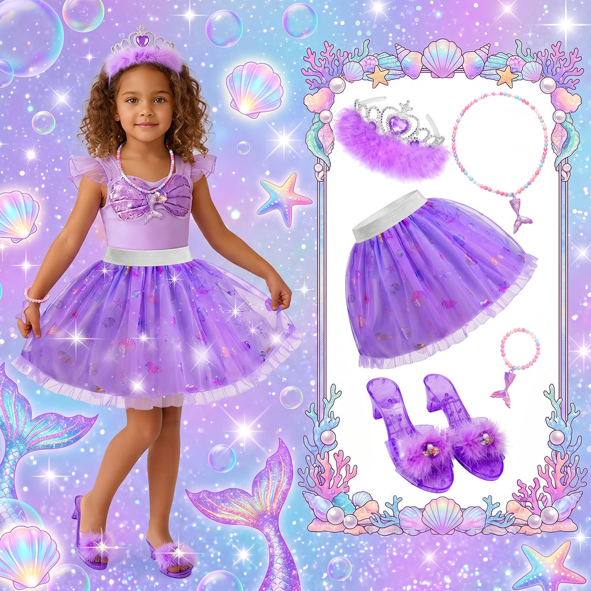 HAMSILY Princess Dress Up Clothes for Girl with Shoes, Jewelry and Purse