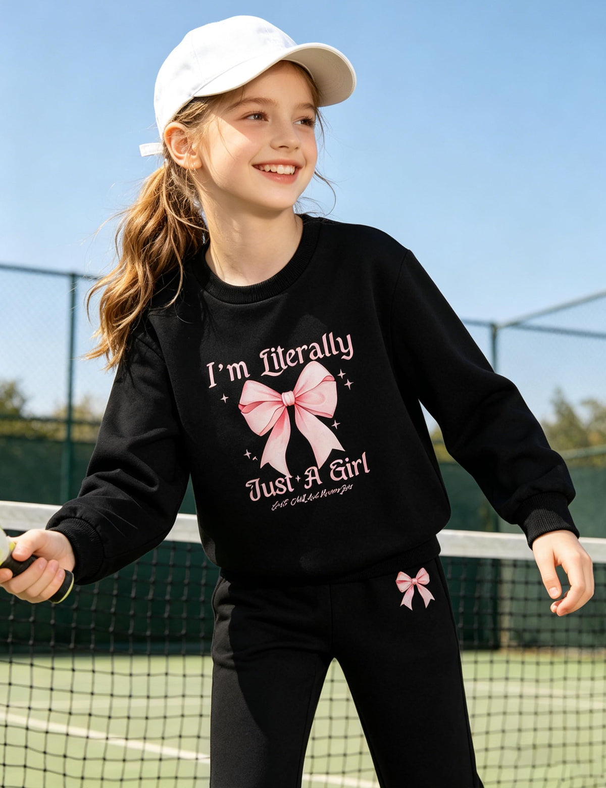 Gaupafmb Girls' Clothing Sets 2 Piece Watercolor Bow Letter Print Graphic Crewneck Sweatshirt Top and Flared Pants Black Teen Girls Clothes Size 10-12 Years