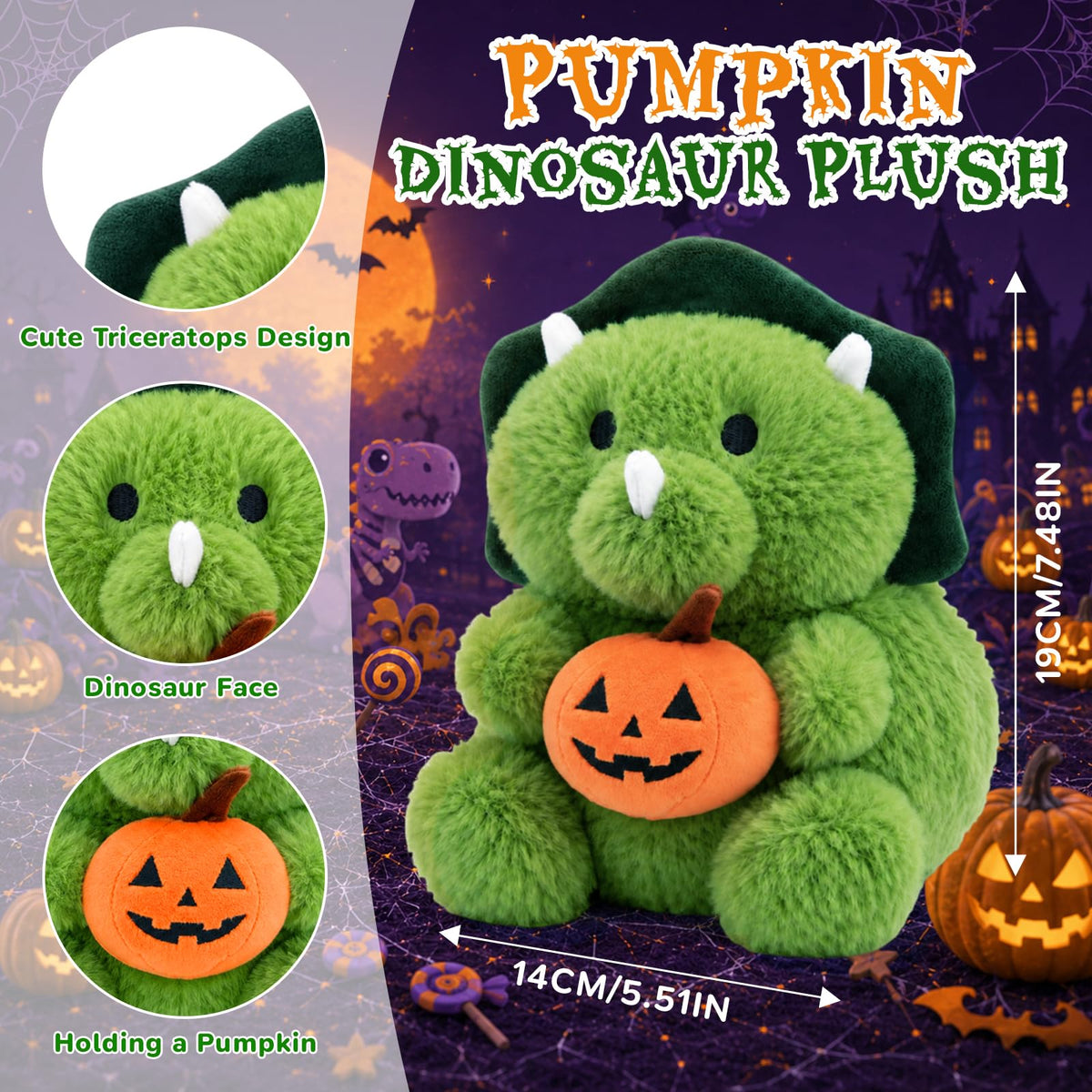 Halloween Dinosaur Plush Toy - Dinosaur Stuffed Animal with Pumpkin Stuffy