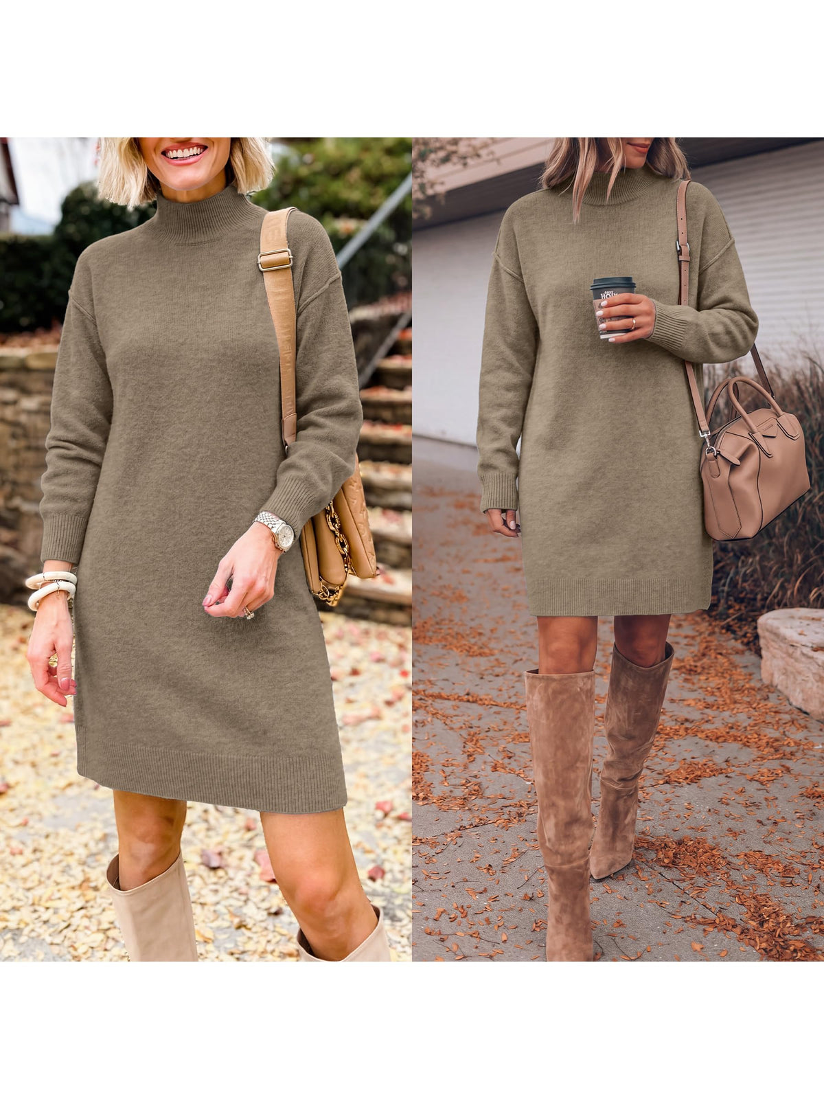 ANRABESS Sweater Dress for Women Fall Oversized Mock Neck Long Sleeve Dress