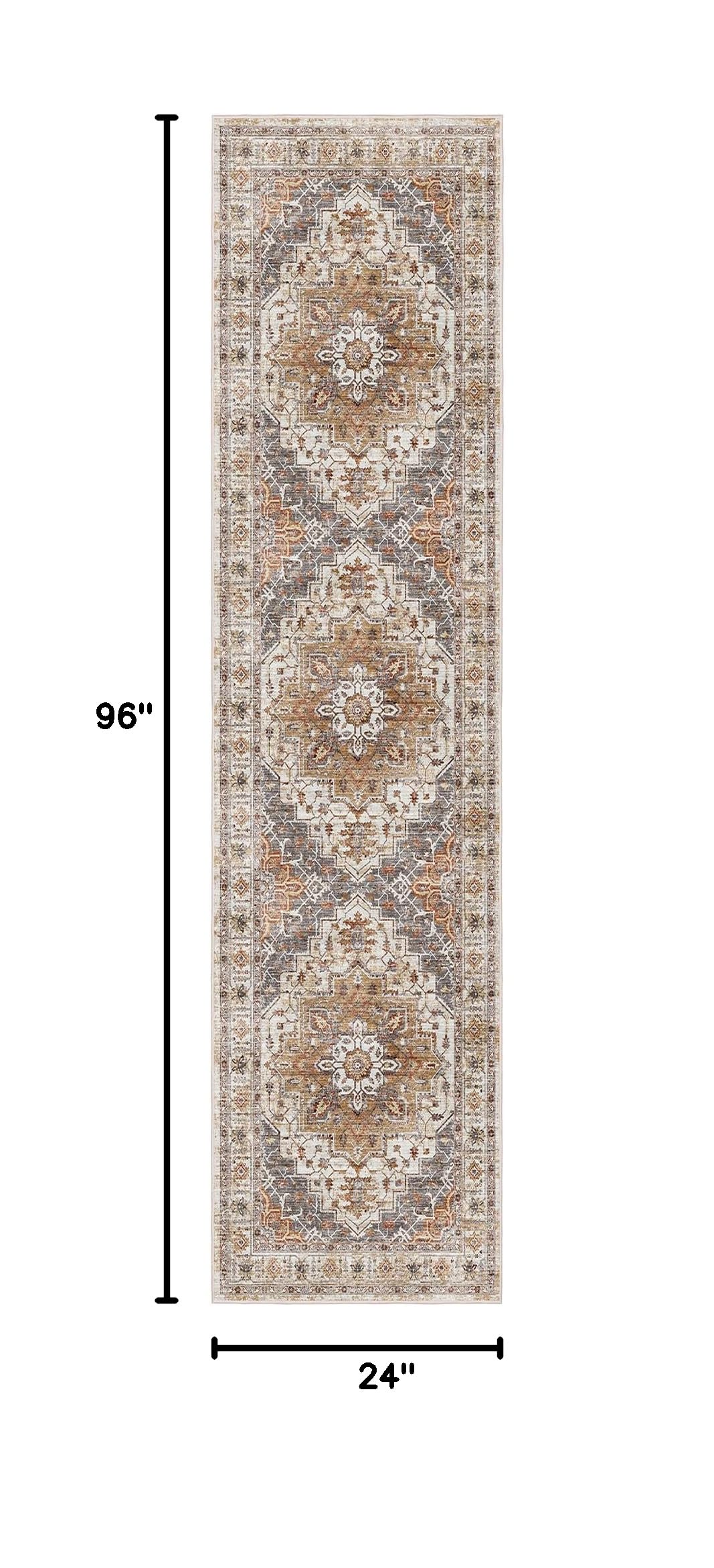 Madane Hallway Runner Rug 2x8 Washable Kitchen Rugs Non-Slip, Turmeric/Grey