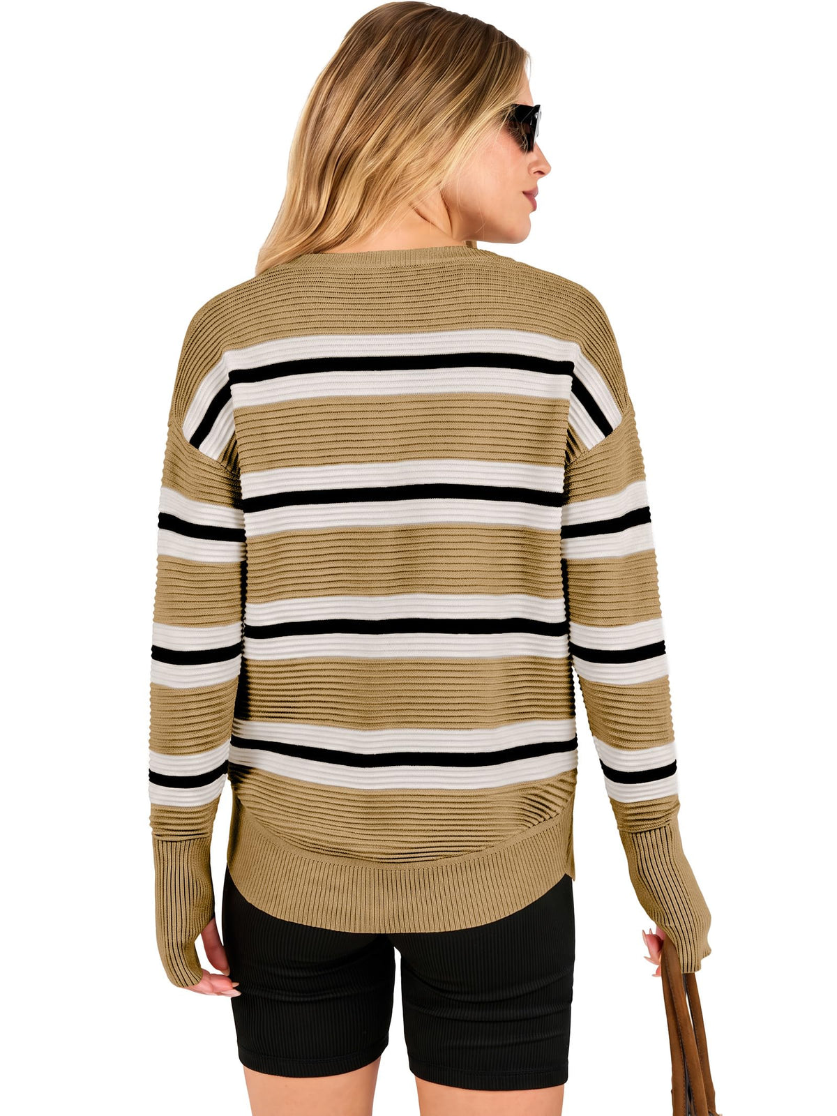 ANRABESS Women Long Sleeve Ribbed Sweaters & Thumb Hole Navy Blue L
