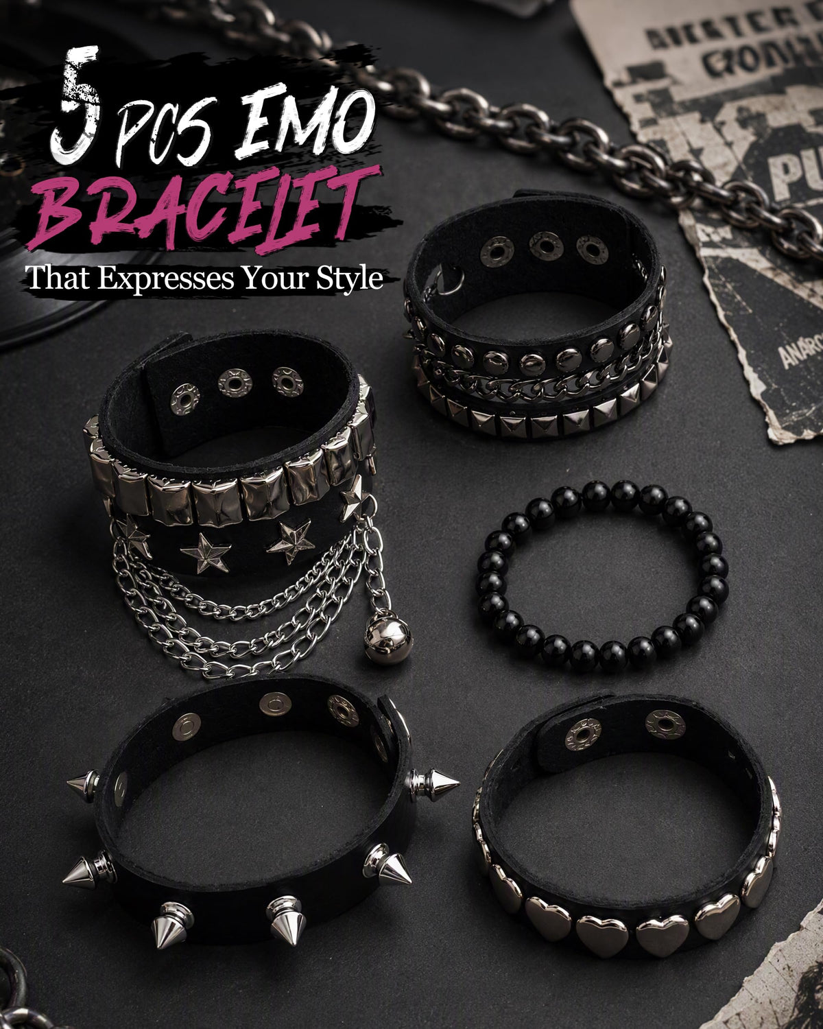 Trinckle Studded Bracelet for Teen Girl, Grunge Bracelet as Punk Accessorie