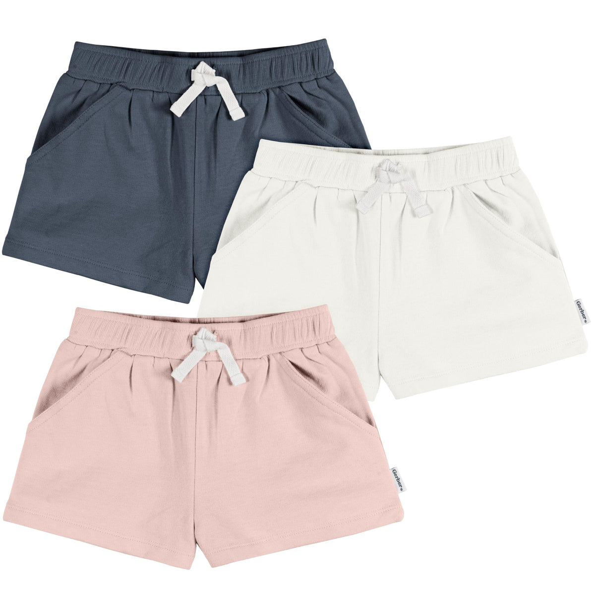 Gerber Baby Girls' Toddler 3-Pack Pull-On Knit Shorts, Pink/White/Navy, 12 Months