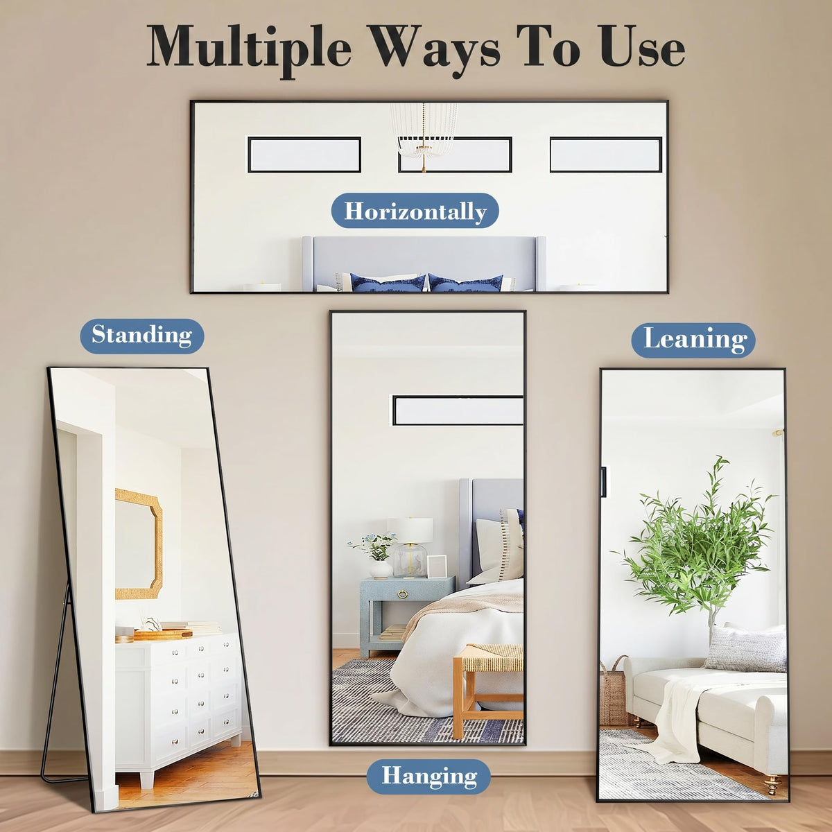DUMOS 64"x21" Full Length Mirror with Stand, Full Body Floor Mirror