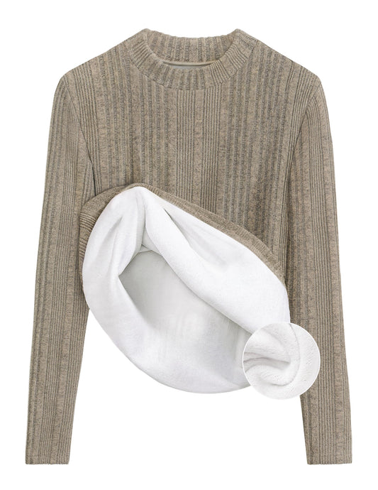 ZESICA Women's Fleece Sherpa Lined Tops Fall Winter Sweaters Oats S