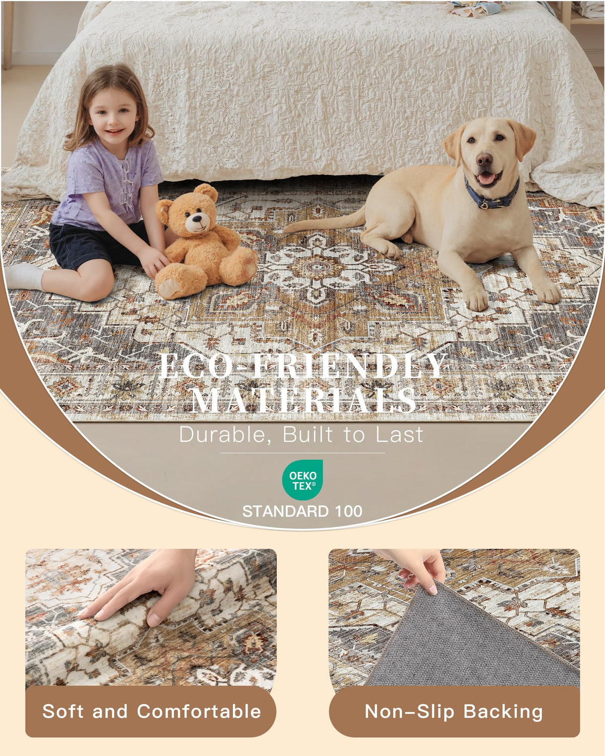 Madane Hallway Runner Rug 2x8 Washable Kitchen Rugs Non-Slip, Turmeric/Grey