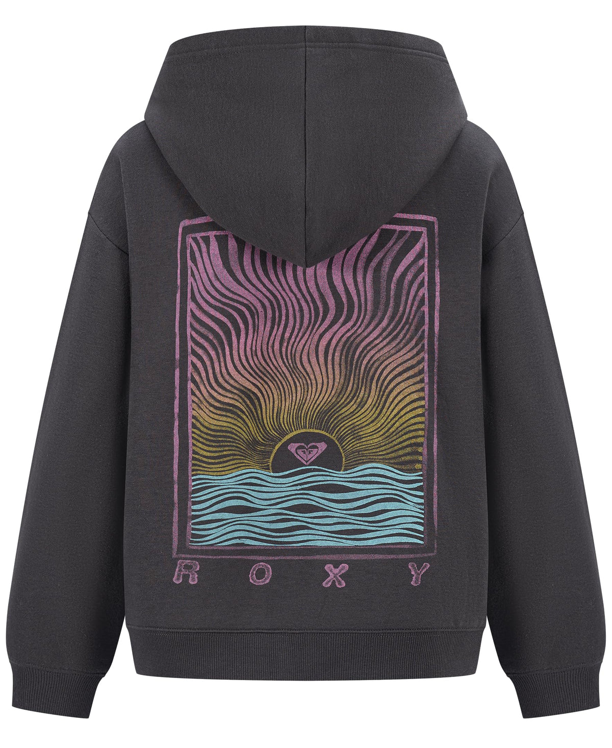 Roxy Girls' Graphic Full-Zip Fleece Hoodie Sweatshirt, Phantom Sunset, 8-10