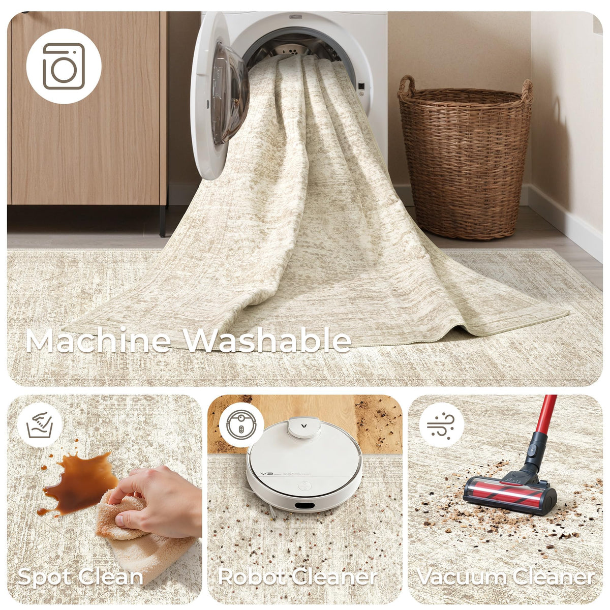 Restydon 2x8 Runner Rug Non Slip,Washable Hallway Runner Rug,Beige