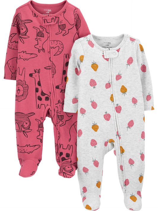 Simple Joys by Carter's Baby Girls' 2-Pack 2-Way Zip Thermal Footed Sleep and Play