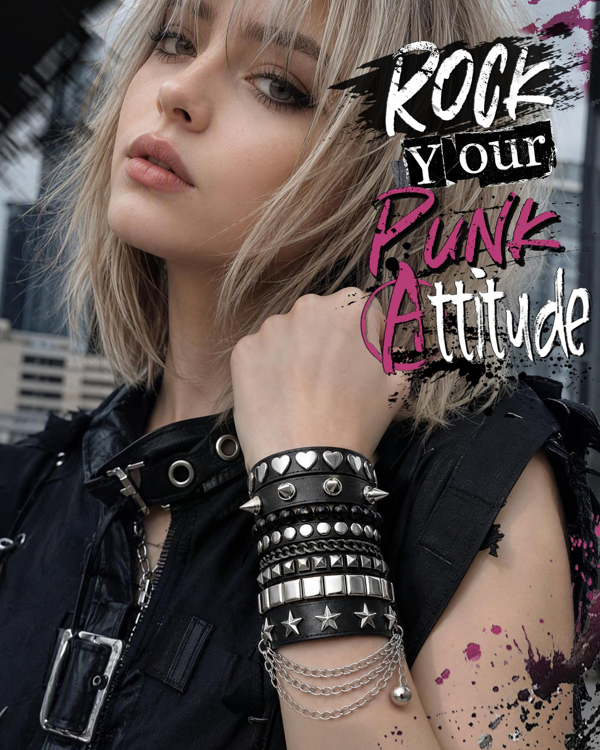 Trinckle Studded Bracelet for Teen Girl, Grunge Bracelet as Punk Accessorie