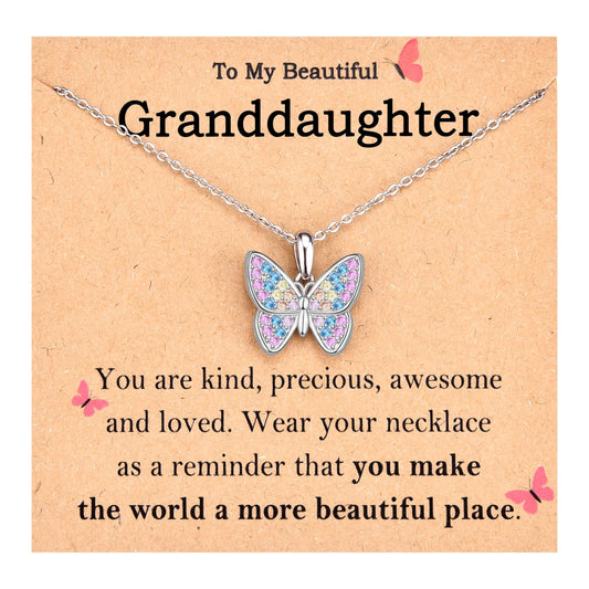 Granddaughter Gifts from Grandma, Butterfly Necklace Gift for Granddaughter